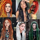 abordables Crocheter les cheveux-Extensions de dreadlocks noires de 20 pouces - 0,24 po de largeur, 20 brins d&#039;extensions de dreadlocks en laine, dreads en laine à double extrémité pour femmes &amp;hommes - dreadlocks hippies faits main
