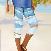cheap Graphic Leggings-Women&#039;s Capri Pants Leggings Streetwear Casual Calf-Length High Waist Ocean Elastic Waist Breathability Stretchy Vacation Street Daily Wear Blue Mint Green Purple Fall Regular Fit