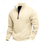 abordables Sudaderas Básicas_-Hombre Sudadera Sudadera con un cuarto de cremallera Albaricoque Negro Blanco Vino Rojo Media cremallera Plano Deporte Diario Festivos Poliéster Ropa de calle Básico Casual Primavera Otoño Ropa