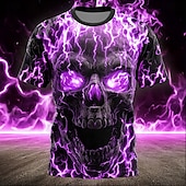 Χαμηλού Κόστους T-shirt Halloween-Halloween Ανδρικά Νεκροκεφαλές Φλόγα Μπλουζάκι Κοντομάνικο Κοντομάνικη μπλούζα 3D εκτύπωση Στρογγυλή Ψηλή Λαιμόκοψη Πουκάμισο Γκόθικ Δρόμος Causal Σκοτεινό πάρτι Μπλε της Λίμνης Θαλασσί Βυσσινί