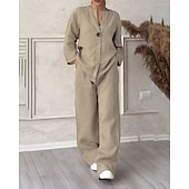 cheap Sets-Women&#039;s Fashion Streetwear Shirt Cotton Linen Sets Two Piece Sets Linen Pants Pants Trousers Set Long Sleeve V Neck Solid Color Drawstring Daily Wear Date Black White Pink Spring Regular Fit