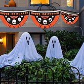 voordelige Halloween Buitendecoratie-Halloween-waaiervlag, slinger voor buiten, vlag voor buiten, Halloween-tuinhek, hangende griezelige pompoenbanner, vlag voor op tafel, herfstkamerdecoratie, esthetische Halloween-verjaardagsfeestjesdecoratie.