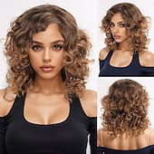 お買い得  トレンドの合成ウィッグ-人工毛ウィッグ ディープ・カーリー アフロキンキー アシメントリー・ヘアカット バング付き 機械製 かつら 14 インチ A1 合成 女性用 クラシック 快適 カラーグラデーション マルチカラー
