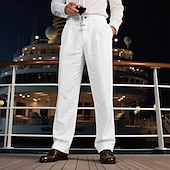 cheap Holiday-Men&#039;s Linen Pants Trousers Summer Pants Beach Pants Pocket Straight Leg Plain Comfort Breathable Vacation Daily Holiday Hawaiian Boho Black White