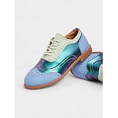economico Anni &amp;#39;50-Scarpe Oxford da donna con punta a coda di rondine e motivo color block, brogues stringate retrò anni &#039;50 con pannelli iridescenti per uscite casual e street style di ispirazione vintage