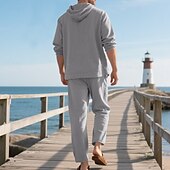 cheap Men&#039;s Tee Sets-Men&#039;s T-shirt Suits Shirt and Pant Sets 2 Pieces Outfits Long Sleeve Hooded Summer Spring Solid Color Fashion Casual Buttons 2 Piece Vacation Daily Wear Going out Black White Yellow Top Tee for Men