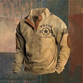 voordelige Basis Sweatshirts-Voor heren Sweatshirt Zwart Leger Groen Marineblauw Bruin Donkergrijs Opstaande boord Grafisch Afdrukken Lapwerk Dagelijks Feestdagen Uitgaan Polyester Streetwear Casual Herfst Winter Kleding Hoodies