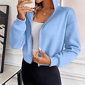 baratos Jaquetas de corrida-Mulheres Moletom com zíper Jaqueta com capuz Bolso Com Zíper Manga Longa Blusas Roupa Esportiva Outono Cor Sólida A Prova de Vento Roupa de esporte Roupas Esportivas Branco Amarelo Azul Real