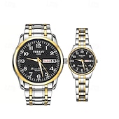 abordables Relojes de Cuarzo-Este es un elegante reloj para parejas con dos diales digitales redondos y correas de acero inoxidable con una pantalla de fecha luminosa resistente al agua ipx7 de lunes a domingo. Es un regalo ideal