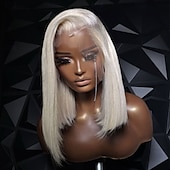 baratos Perucas de seda frontais de cabelo natural-Cabelo brasileiro ondulado 100% cabelo virgem sem cola 5x5 perucas de fechamento de renda curto bob loiro acinzentado 13x4 peruca de renda frontal com cabelo de bebê linha capilar natural