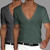 preiswerte Basic-T-Shirts-2 Stück Herren T-Shirt Tee Top Kurzarm Kurzarm V-Ausschnitt Sommer Frühling Unifarben Designer Basic Modern Zeitgenössisch Klassischer Stil Basic Urlaub Street Casual Schwarz Weiß Tee