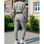 Недорогие спортивные костюмы-Жен. Спортивный костюм Штаны Свитер-свитшот Карман Однотонный Наборы одежды Весна Белый Темно-серый Тренажерный зал Тренировки Бег С защитой от ветра Длинный рукав Спорт Спортивная одежда