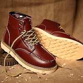 cheap Work Boots-Men&#039;s Brown Lace-up Work Boots with Contrast Stitching and Cushioned Sole, Classic Casual Style for Outdoor Work, Hiking and Daily Wear
