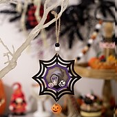 お買い得  ハロウィンの吊るし飾りとテーブルトップ装飾-ハロウィーンのLED木製オーナメント3個、吊り下げ装飾、怖いカボチャとクモのサイン、ハロウィーンの壁の装飾とパーティーの雰囲気に最適