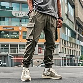abordables Pantalons Cargo-Homme Pantalons Cargo Pantalon Jogger Pantalons Cordon de serrage Taille Élastique Multi-poches Uni Portable Extérieur Quotidien Camping &amp; Randonnée Mode Classique Noir Blanche