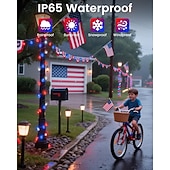 preiswerte Solar Lichterketten-1 Stück 12 m - 100 LED-Perlen, solarbetriebene patriotische Lichterketten für den Außenbereich, wasserdicht, 4. Juli, Unabhängigkeitstag, rot-weiß-blaue Blasenkugel-Lichterkette, Hof, Gartenzaun, Balkon, Party, patriotische Atmosphäre