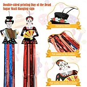 お買い得  ハロウィン壁タペストリー-3.6フィートのハロウィンシュガースカル吊り下げ装飾、メキシカンパーティーポーチ吊り下げ、メタリックホイルフリンジ付き、メキシカンフィエスタハロウィン、死者の日、庭、ツリー、祭壇、家庭用、屋内、屋外用