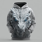 baratos Estampa animal-Homens Dragão Moletons Moletom Casacos Moletom com capuz Gola Redonda Legal Impressão 3D Bandagem Streetwear Vermelho Azul Com Cordão 3D Outono Inverno Designer