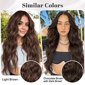 abordables Clip dans les extensions-Extensions de cheveux à clips pour femmes, cheveux longs ondulés, brun chocolat et brun foncé, 4 pièces, 24 pouces, synthétiques, doux et naturels, épais
