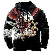 cheap Men&#039;s Printed Hoodie Outfits-Independence Day Men&#039;s American US Flag Eagle Hoodies Sweatshirt Hoodie Hooded Sweatshirt Crew Neck Casual 3D Print Holiday Hunting Black Drawstring Graphic Fall Winter Designer