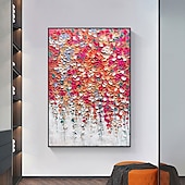 cheap Floral/Botanical Paintings-Mintura Handmade 3D Abstract Red Flower Oil Paintings On Canvas Modern Wall Art Room Decoration Texture Picture For Home Decor Rolled Frameless Unstretched Painting