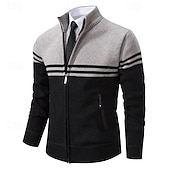 preiswerte Herren Strickjacke-Herren Pullover Strickjacke Kurzer Pullover Gerippt Stricken Normale Oberteile Gestrickt Farbblock Stehkragen Aufwärmen Moderne zeitgenössische Büro Lässig Bekleidung Herbst Winter Schwarz Marineblau