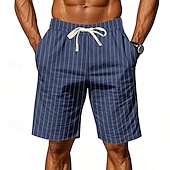 voordelige Klassiek-Voor heren Korte broek Linnen korte broek Zomer korte broeken Strandshorts Trekkoord Zak Elastische taille Gestreept Comfort Ademend Korte Strand Vakantie Feestdagen Hawaii Boho Zwart Marineblauw