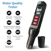זול מכשירי חשמל ביתיים-בודק מים TDS 7 ב-1, מד pH דיגיטלי בדיוק גבוה, 0.01, בודק pH/TDS/EC/מליחות/טמפרטורה, בודק מים ppm למי שתייה, צמחים הידרופוניים, אקווריומים ובריכות שחייה.
