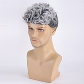 cheap Mens Wigs-Synthetic Wig Afro Curly Water Wave Asymmetrical Neat Bang Machine Made Wig 10 inch A1 Synthetic Hair Men&#039;s Classic Comfortable Color Gradient Multi-color