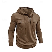 cheap Basic Hoodies-Men's Hoodie Black Army Green Green Dark Gray Coffee Hooded Plain Pocket Sports &amp; Outdoor Daily Holiday Polyester Streetwear Basic Casual Spring Autumn / Fall Clothing Apparel Hoodies Sweatshirts