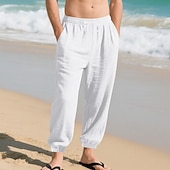 economico Vacanza-Per uomo Joggers Pantaloni di Lino Pantaloni Pantaloni Estivi Pantaloni da Spiaggia Tasca Coulisse Elastico in vita Semplice Comodità Traspirante Vacanza Quotidiano Ferie Hawaiano Boho Nero Bianco