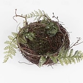 お買い得  彫像-鳥と卵が入った手作りの籐の鳥の巣、結婚式のディスプレイ用の籐の鳥の巣箱の装飾、テーブルのセンターピースや家の装飾用の森風の写真小道具