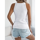 Χαμηλού Κόστους Απλή δεξαμενή-Γυναικεία Πουλόβερ Πουλόβερ γιλέκο Καθημερινό Μαλακή Μονόχρωμες Με βελονάκι Λαιμός Πλεκτό Αμάνικο Κανονικά μπλουζάκια Πλέκω Καθημερινά ΕΞΩΤΕΡΙΚΟΥ ΧΩΡΟΥ Σαββατοκύριακο Μαύρο Λευκό Καλοκαίρι Άνοιξη
