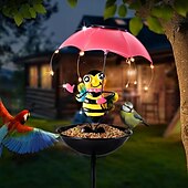 economico Luci paesaggistiche-Luci solari da esterno in ferro battuto, a forma di fenicottero, impermeabili, con statua, lampada da prato a forma di ape, con funzione di mangiatoia per colibrì, regalo di Natale per il