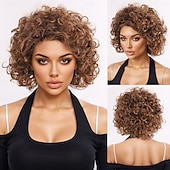 cheap Synthetic Trendy Wigs-Synthetic Wig Wavy Afro Curly Asymmetrical With Bangs Machine Made Wig 12 inch A1 Synthetic Hair Women&#039;s Classic Comfortable Color Gradient Multi-color