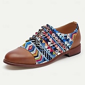cheap Statement Shoes-Men’s Tribal Geometric Jacquard Fabric Derby Shoes with Brown Faux Leather Details, Ethnic Style Lace-Ups for Cultural Events, Banquets and Fashion Shoots