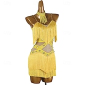 abordables Tenues de danse latine-Danse Latine Robe Strass Gland Épissage Femmes Performance Entraînement Sans manches Chinlon Maille Spandex