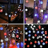 preiswerte Solar Lichterketten-1 Stück 12 m - 100 LED-Perlen, solarbetriebene patriotische Lichterketten für den Außenbereich, wasserdicht, 4. Juli, Unabhängigkeitstag, rot-weiß-blaue Blasenkugel-Lichterkette, Hof, Gartenzaun, Balkon, Party, patriotische Atmosphäre