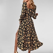preiswerte Blumenkleid-Damen Maxikleid Milchmädchen-Kleid Urlaub Party Geburtstag Laternenärmel Outdoor Urlaub Täglich Standard Passform Blumen Langarm Quadrathals Weiß Blau Purpur Gold Sommer Frühling Herbst