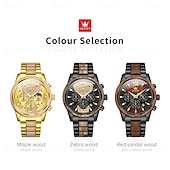 economico Orologi al quarzo-OLEVS 3645 orologio da uomo, orologio al quarzo originale di alta marca, cronografo multifunzionale in legno massello, orologio con fasi lunari