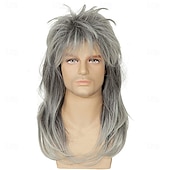 preiswerte Historische Perücken-Herren graue Farbverlauf Mullet Perücken 80er Rock &#039;n&#039; Roll Perücken für Männer schulterlang natürlich aussehende hitzebeständige synthetische Faser Film Cosplay Perücke Halloween Perücken