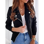 economico giacche casual-Per donna Giacca in Ecopelle Confortevole Traspirante Cerniera Casual Semplice Vacanza Streetwear Casuale Abbigliamento quotidiano Cerniera Corto Bavero Taglia piccola Manica Lunga Capispalla Nero
