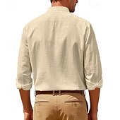 preiswerte Straße-Herren Hemd Leinenhemd Freizeithemd Knopfhemd Baumwollhemd Kokospalme Urlaub Hawaiianisch Schwarz Weiß Khaki Grau Langarm Stehkragen Sommer Frühling Bekleidung Druck
