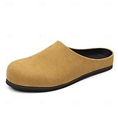 cheap Men&#039;s Clogs &amp; Mules-Men&#039;s Khaki Backless Mule Loafers – Minimalist Slip-On Comfort Shoes with Soft Faux Suede for Indoor Lounging Casual Errands and Summer Relaxation
