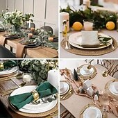 abordables Ustensiles et gadgets de cuisine-Ensemble de 5 sets de table ronds en rotin, sets de table en nénuphar tissés à la main naturels de 13 pouces pour table à manger, sets de table de style rustique pour la décoration de la maison et du