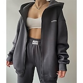 abordables Chándales-Mujer Tracksuit Pantalones Deportivo Ropa Deportiva Otoño Manga Larga Resistente al Viento Gimnasio Rutina de ejercicio Deportes Ropa de deporte Ropa de Deporte Color sólido Negro Gris oscuro Gris