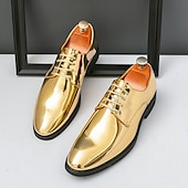 economico Formale-scarpe stringate dorate lucide da uomo – finitura in vernice lucida, perfette per matrimoni ed eventi formali serali