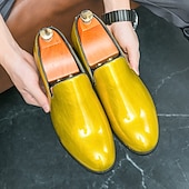 economico Slip-ons e mocassini da uomo-Mocassini slip-on da uomo in metallo dorato lucido – scarpe eleganti in similpelle alla moda per feste, ricevimenti nuziali, spettacoli teatrali, balli di fine anno ed eventi in discoteca
