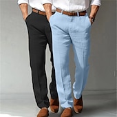 ieftine Clasic-Bărbați Costume Pantaloni de in Pantaloni Pantaloni de vară Buzunar frontal Picior drept Simplu Confort Respirabil Lungime totală Oficial Afaceri Concediu Modă De Bază Negru + Gri deschis Albastru