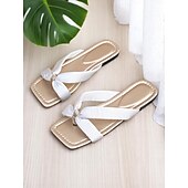 cheap Vacation Sandals-Women&#039;s Burgundy Bowknot Satin Strap Flip-Flop Sandals, Square-Toe, Soft Footbed, Casual Chic Style for Daily Wear, Backyard Party, Picnic or Date Outfits